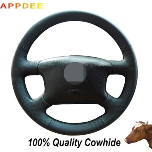 APPDEE Black Genuine Leather Steering Wheel Cover for Volkswagen Passat B5 VW Passat B5 VW Golf 4