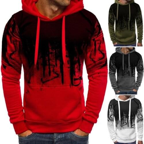 Men Floral Print Slim-Fit Long Sleeve Drawstring Pocket Hooded Sweatshirt Hoodie