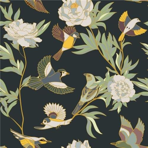 145cm*100cm Polyester Stretch satin fabric for dress elegant cranes and birds pattern custom printing thin shirt sewing fabric