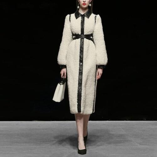 Elegant White Long Fur Coat High Quality Thick Warm Leather Coat With Belt Real Image Hot Sale Winter Coat In Stock