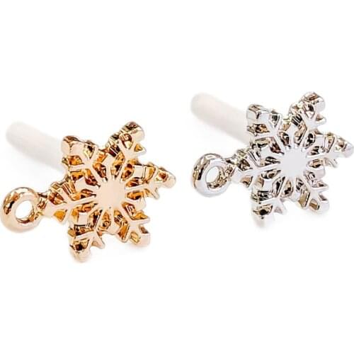 KC Gold Color Plated Snow Shape Stud Earring Setting Diy Material Connector Linker Earring Accessories Jewelry Component 10pcs