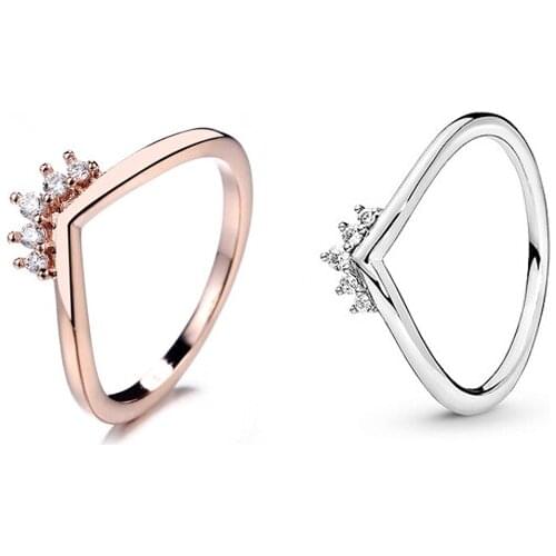 2021 New Free shipping Authentic 925 Sterling Silver Tiara Wishbone Rings For Women European Original DIY Jewelry S925 Ring