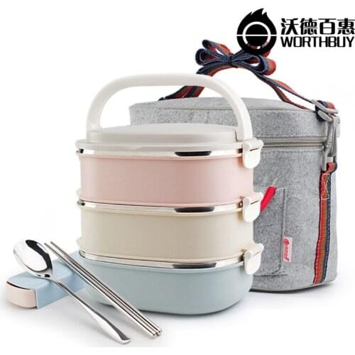 Stainless steel square heat preservation lunch box multi-layer gradient color insulated barrel lunch box gift box