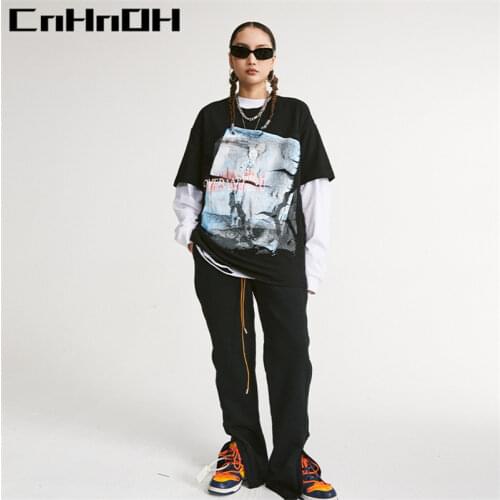 CnHnOH summer new arrival American street fashion brand t-shirt retro style printing loose short-sleeved t-shirt 11005