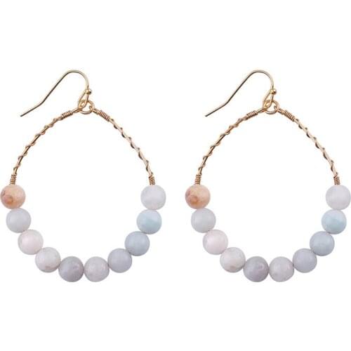 2020 Hot Selling Hollow Out Round Circle Natural Stone Drop Earrings Geometric Simple Design Star Shape Dangle Earrings
