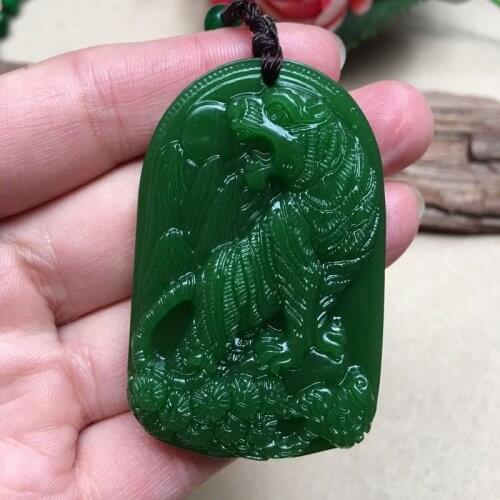 Hot Selling Natural Men Women Hand-Carved Green Tiger Jade Pendant Fashion Necklace Accessories Gifts Unisex