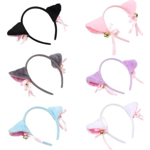 Multicolor Cat Ears Headband with Bowknot Bell Anime Lolita Fluffy Plush Hair Hoop Masquerade Cosplay Party Headwear