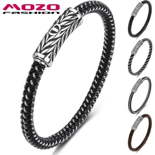 MOZO FASHION 2021 New HOT Men Charm Wholesale Bracelets Genuine Leather Rope Braided Simple Style Punk Women Jewelry 618