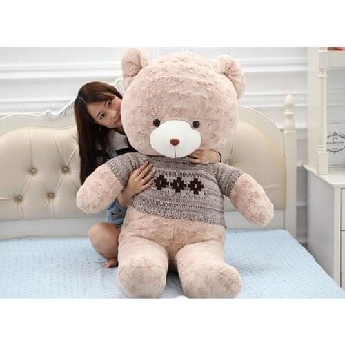 Stuffed toy huge 140cm lovely teddy bear plush toy dressed grey sweater khaki bear soft doll slepping pillow gift b0555