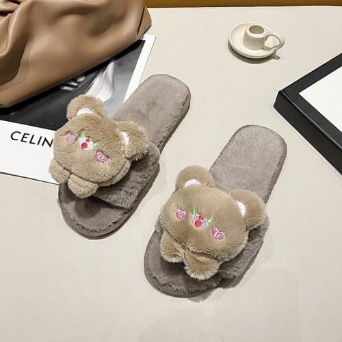 2021 NEW Women Slippers Winter Furry Slides Fluffy Slippers Fur Warm Soft Flat Shoes Funny Home Indoor Shoes Pantoffels Dames