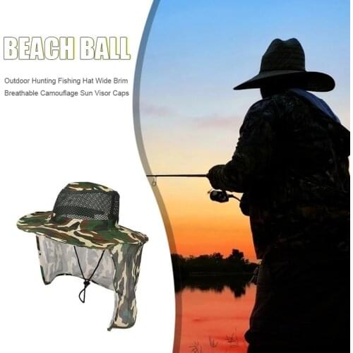 Hunting Hiking Sunscreen Cap Wide Brim Man Breathable Mesh Fishing Cap Beach Hats Camouflage Sun UV Protection Shade Hat