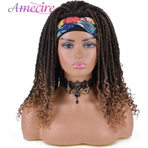 Headband Wigs Synthetic Goddess Locs Braided Wigs For Women 14inches Dreadlocks Goddess Locs Crochet Hair With Headband