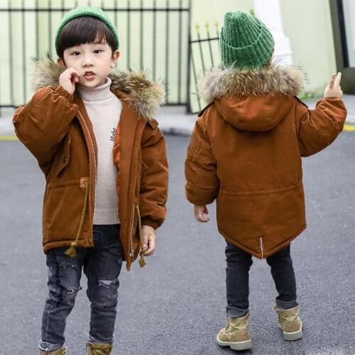 Boys Parkas 2019 New Thicken Hooded Warm Boy Winter Coat Fashion Solid Down Cotton Wadded Jacket 100-150 High Quality