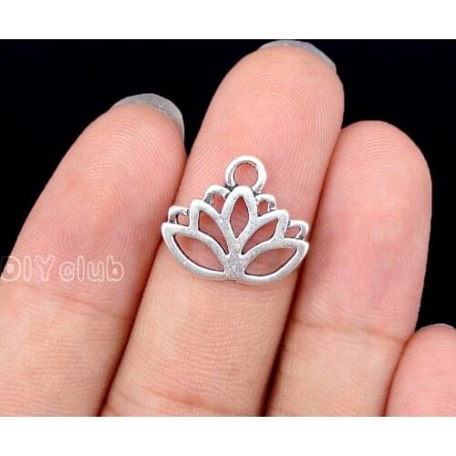 120pcs-Antique Silver Lotus Charms Pendant, Flower Charms 17x15mm