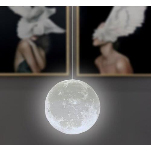 Modern 3D Printing Moon Pendant Light Romantic Ball Living Room Droplight with E14 Bulb Chandelier for Home Bedroom Lighting