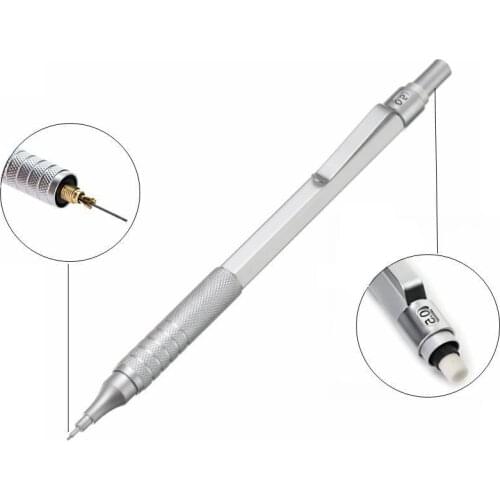 Professional 0.5mm Lead Automatic Pencils Metal Silver Mechanical Pencil Student Drawing Writing Pencil School Office Stationery