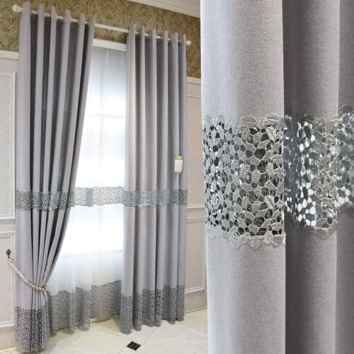 European-style Simple Modern Gray Hollow Embroidered Curtains Living Room Bedroom Floor-to-ceiling Window Screen Shading