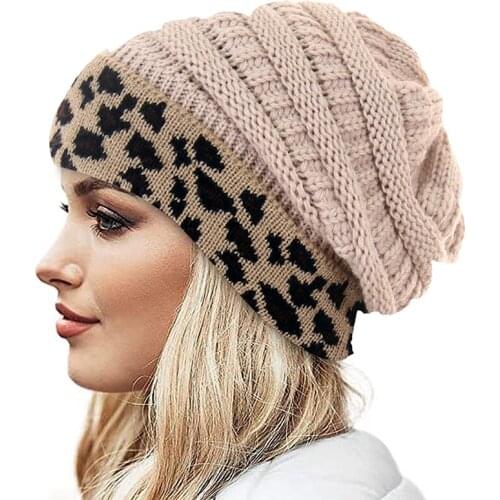 Beanie Hat For Women Men Winter Hat Knitted Autumn Leopard Hat Outdoor Crochet Wool Warm Bonnet Cap