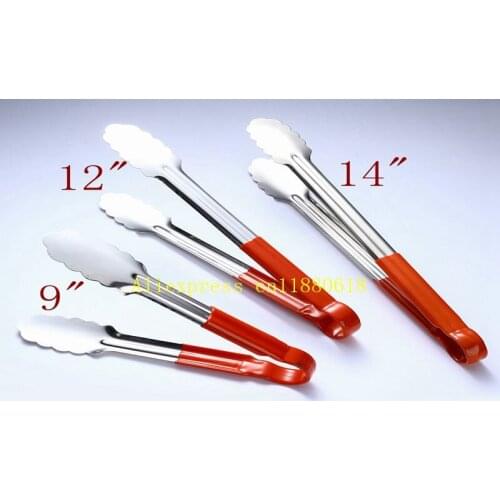 240pcs Fast Shipping High Quality Stainless Steel BBQ Tongs Salad Bread Clamp Kitchen Meat Food Clip Barbecue Tools 3 Size