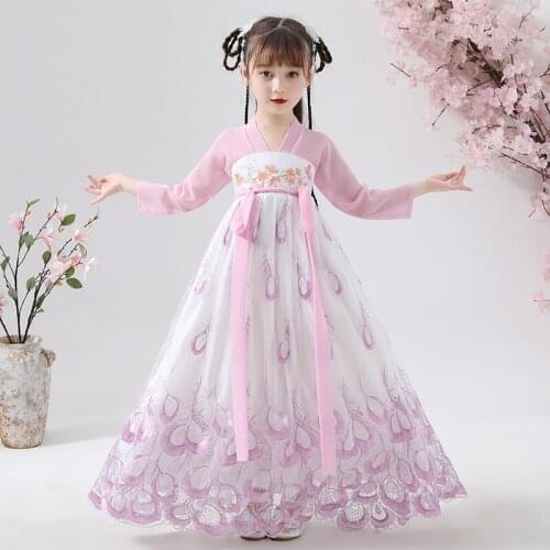 Chinese Style Wedding Evening Dress for Girls Embroidery Han Fu Princess Birthday Party Dance Perform Dress Traditional robe