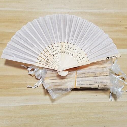 24pcs Wedding Folding Hand Fan Personalized Engrave Customize Silk Cloth Fan Party Favors Gifts with Gift bag