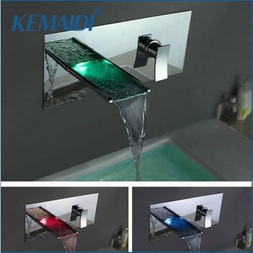 KEMAIDI Bathtub LED Faucet LED Waterfall Faucets,Mixers & Taps Water Power LED Mixer Bath Faucets Wall Mounted Set 3 Holes