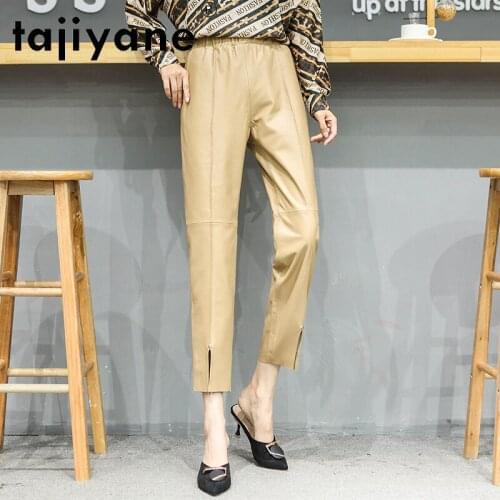 Tajiyane Fall 2020 Pants for Women Genuine Leather Trousers Woman Real Sheepskin High Waist Pants Oversize Pantalones TN1314