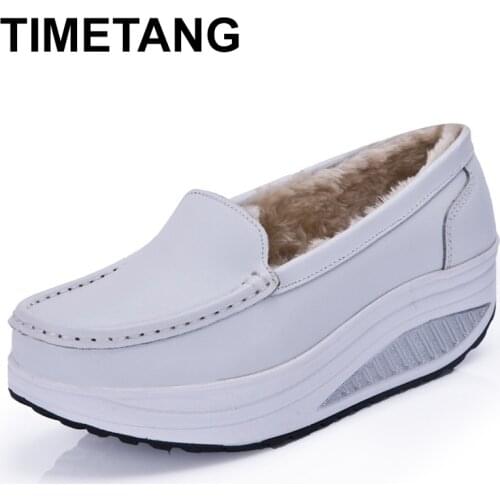 TIMETANG Winter Women Slip On Warm Shoes Lady Running Shoes Plush Fur Height Increasing Sneakers Slip Resistant Swing ShoesE790