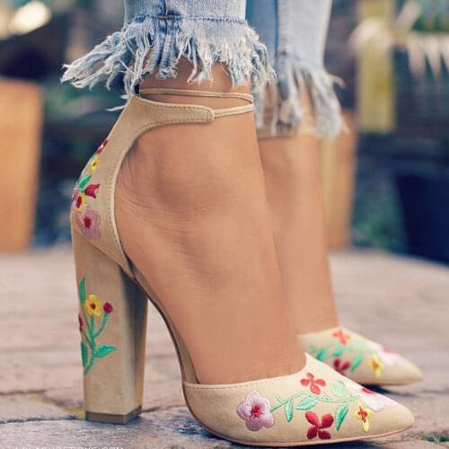Women Pumps Shoes Woman Wedding Sandals Gladiator Ladies Chunky High Heels Embroidery Decorate Lace Up Zapatos Mujer Sapato