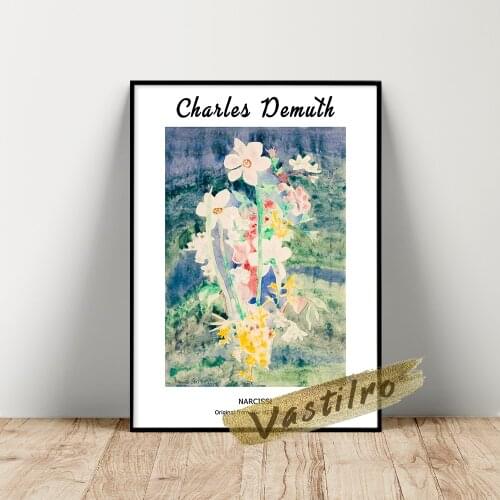 Charles Demuth Museum Exhibition Poster, Demuth Narcissi Oil Painting, Charles Flowers Leaf Wall Art, Retro Plant Wall Stickers