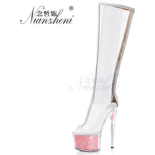17CM Thigh High Boots For Women Stripper Heels Sexy Models Party Full Dress Pole Dance Shoes Show Platform New Fetish Nightclub