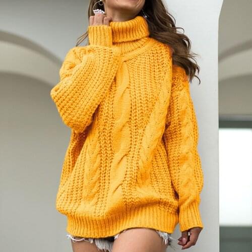 Autumn Winter Women Turtleneck Sweater Loose Oversized Elegant Warm Knitted Pullovers Fashion Solid Tops Knitwear Jumper 2021
