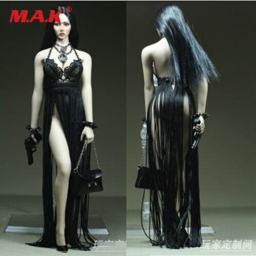1:6 Female Black Tassel Long Dress Necklace Clothes Custom 12'' Female action figure body