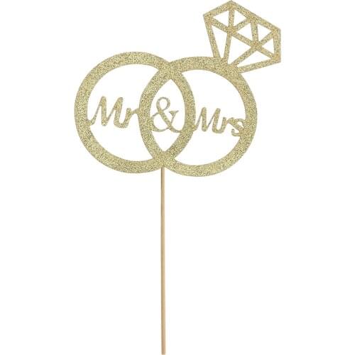 1pc Diamond Ring Paper Cake Topper Cupcake Toppers Glittering Mr&Mrs Cake Picks Decor Party Supplies For Wedding Engagement