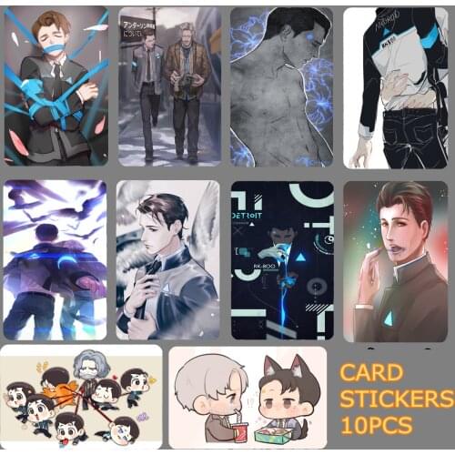 Detroit:Become Human Connor Hanke Kara Cute Card Stickers Bus/Bank/Credit Fanart Print Cosplay Glossy DIY Collectible Gift 10PCS
