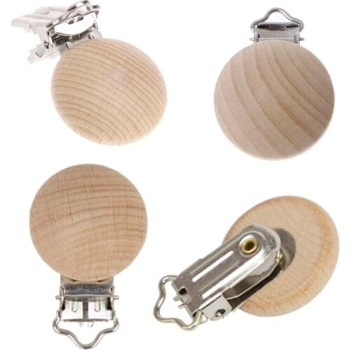 20Pcs Beech Wooden Pacifier Clip Nursing Accessories Chewable Teething Diy Dummy Clip Chains Baby Teether Soother Clasp Metal