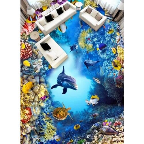3d flooring Dolphin Sea World wallpapers 3d bathroom Living room bedroom photo wall paper vinyl flooring