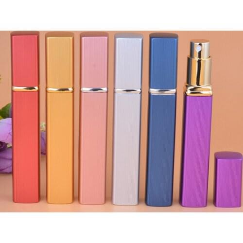 500pcs new 12ml Atomizer Spray Metal Box Glass Jar Perfume Bottle AluminumNozzle Mini Travel Filling Perfume Bottle