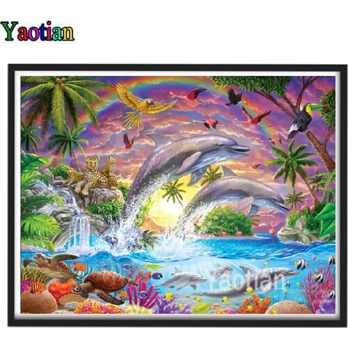 5d full square round drill Dolphin rainbow animal diy diamond painting set diamond embroidery Cross Stitch puzzle art decoration