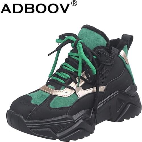 ADBOOV Fashionable Womens Sneakers Fur Lining Winter Shoes Woman Suede Upper Fashion Street Chunky Sneakers Scarpe Donna