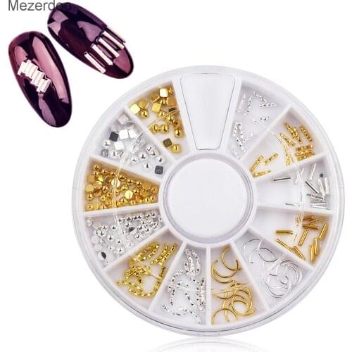 Nail Art Rivet 3D Metal Design Nails Decoration Metallic Studs Silver Gold Rivets Glitter Nail Studs Diy Shiny Punk Nails Wheel