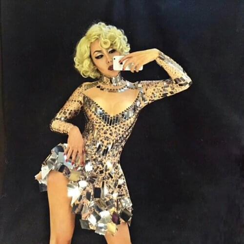 Sparkly Sequins Bodysuit Jazz Dress Rhinestone Costume Womens Birthday Celebrate Party Leotard Female Performance Outfit DJ144