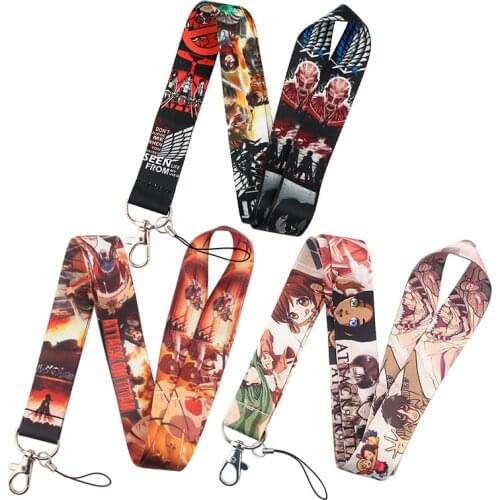 Attack on Titan Keychain lanyard card ID Holder Chain for Key Neck Strap Anime Keyring Jewelry Accessories