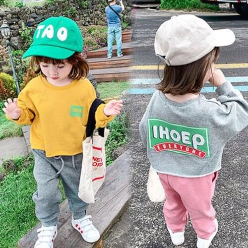 Kids 0-8year sweatshirts suit 2021 new fashion children letter for little girls boys toddler casual top set yellow child clothes
