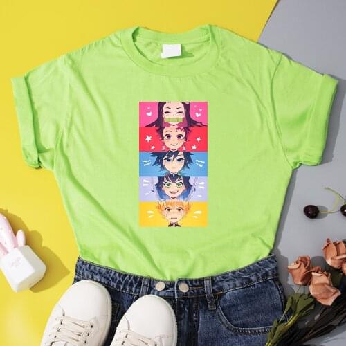 Kawaii Demon Slayer T Shirt Women Kimetsu No Yaiba T-shirt Funny Aesthetic Graphic Female Tshirt Japanese Anime Print Tops Tees