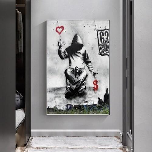 Banksy Art Graffiti Love Over Money Street Art Canvas Printing Posters and Prints Wall Art Pictures for Living Room Decor