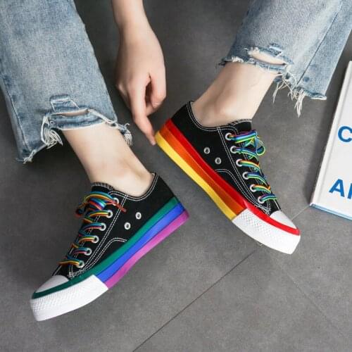 Womens Vulcanize Shoes Canvas Rainbow Bottom Casual Sneakers Sport Summer Three Times Vulcanize High Top Walking Flats