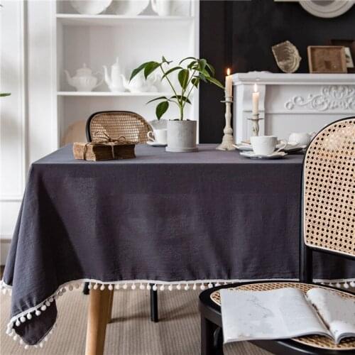 Cotton White Ball Tassel Tablecloth Home Rectangular Table Cloth Solid Color Dining Tables Desk Banquet Party Festival Decor