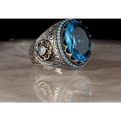 Zircon Traditional Handmade Turkish 925 Sterling Silver Mens Signet Rings Jewelry Gift From Turkey for Women Men