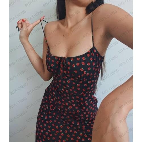Summer ladies floral print dress holiday suspender dress sexy charming nightclub dress